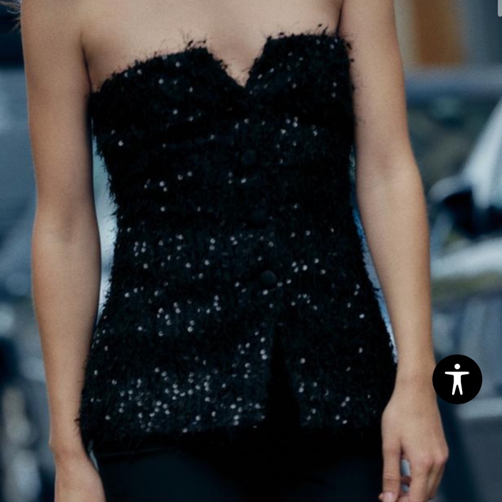 Zara Black Sequin Strapless Top
